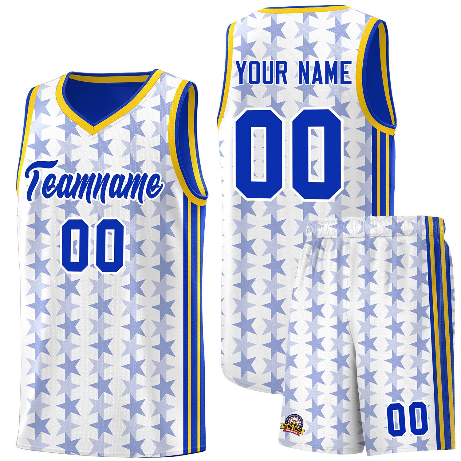 Custom White Royal Star Graffiti Pattern Sets Sports Uniform Basketball Jersey