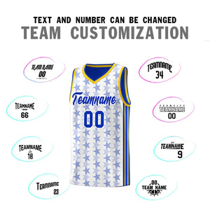 Custom White Royal Star Graffiti Pattern Sets Sports Uniform Basketball Jersey