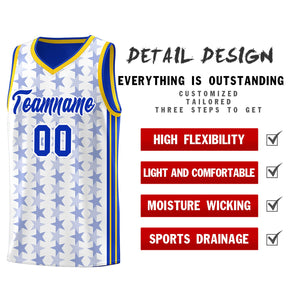 Custom White Royal Star Graffiti Pattern Sets Sports Uniform Basketball Jersey