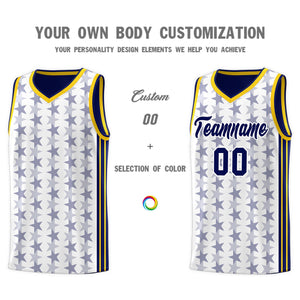 Custom White Navy Star Graffiti Pattern Sets Sports Uniform Basketball Jersey