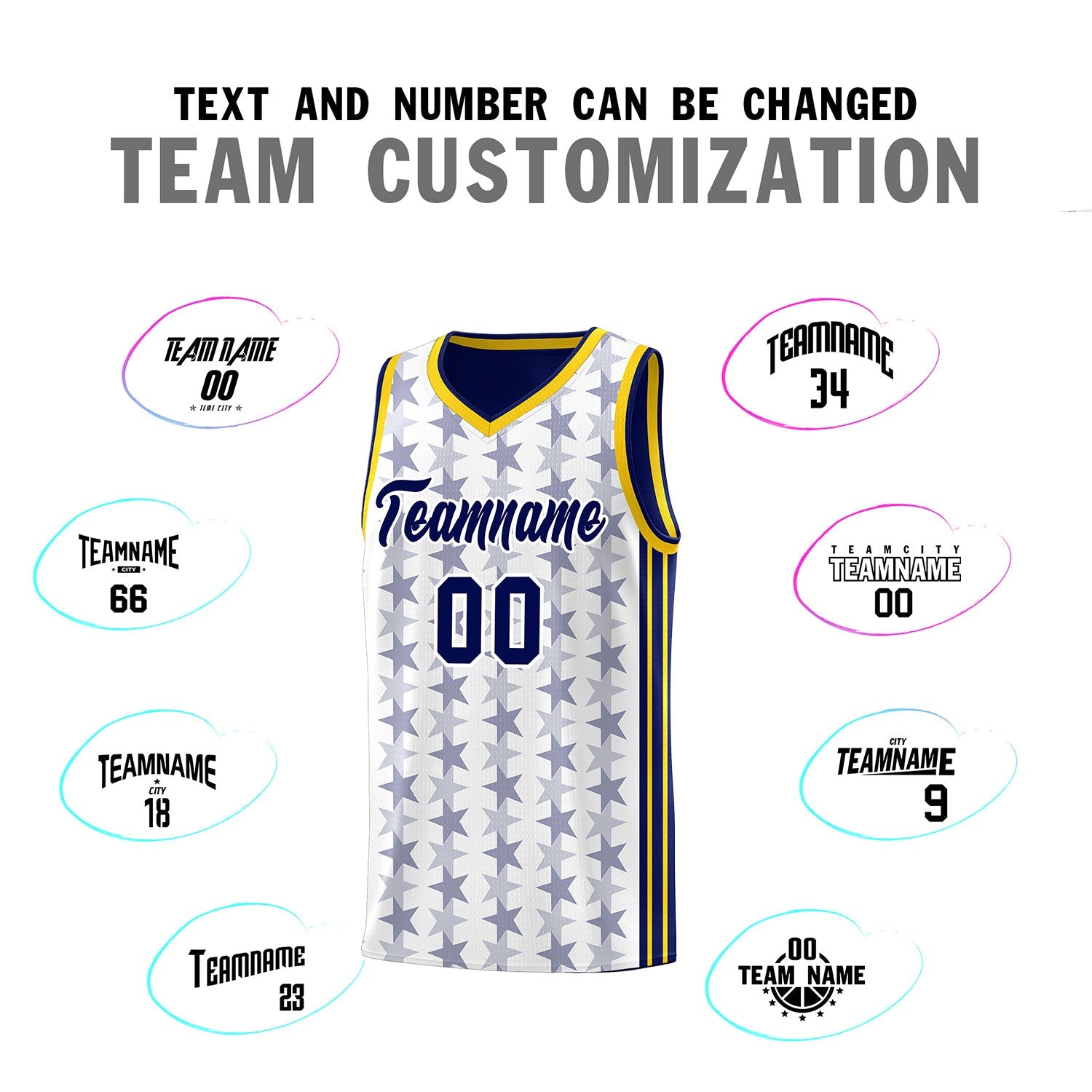 Custom White Navy Star Graffiti Pattern Sets Sports Uniform Basketball Jersey