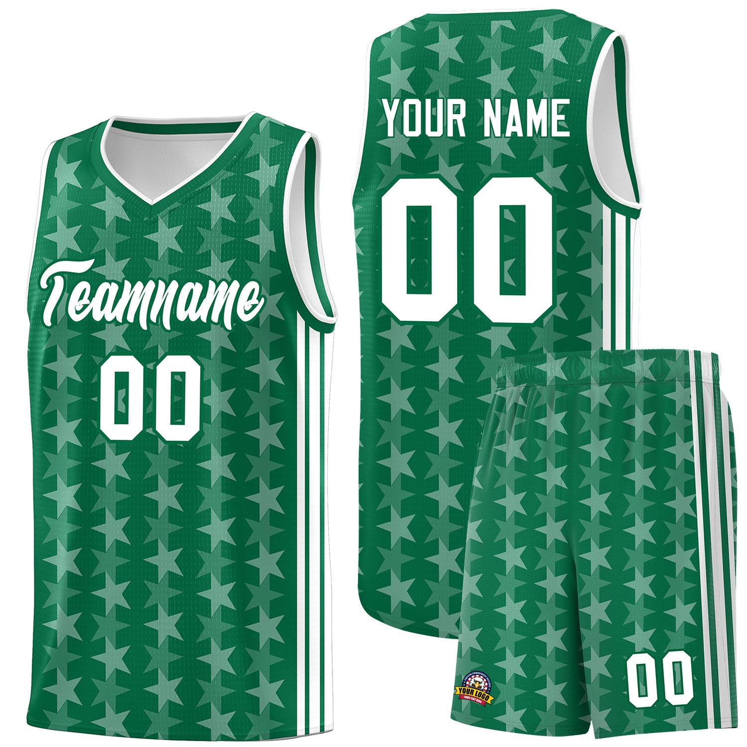 Custom Kelly Green White Star Graffiti Pattern Sets Sports Uniform Basketball Jersey