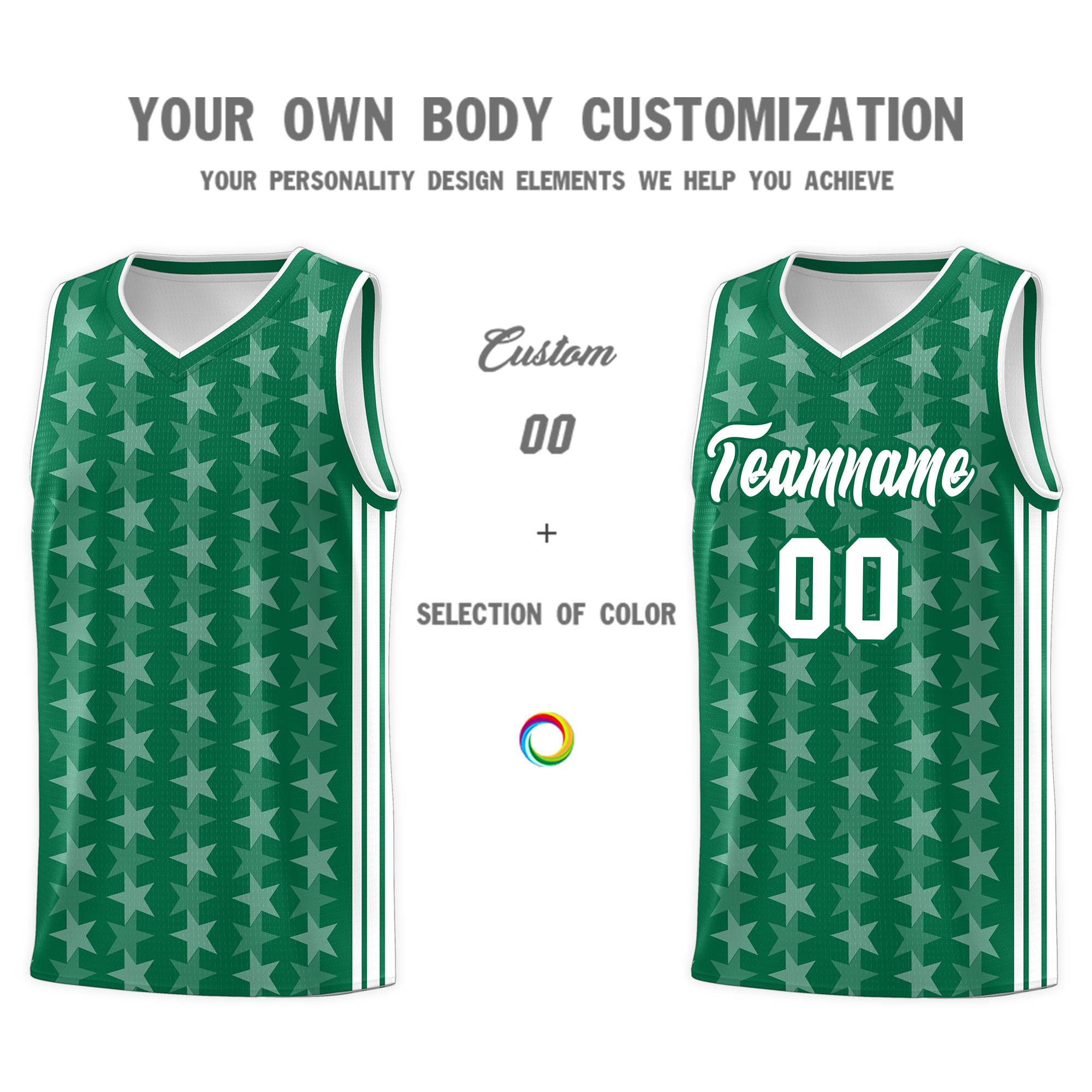 Custom Kelly Green White Star Graffiti Pattern Sets Sports Uniform Basketball Jersey