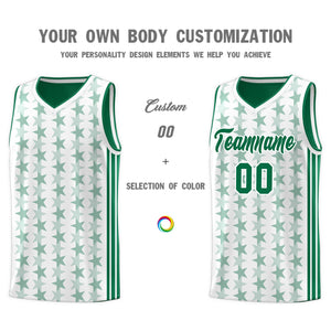 Custom White Kelly Green Star Graffiti Pattern Sets Sports Uniform Basketball Jersey