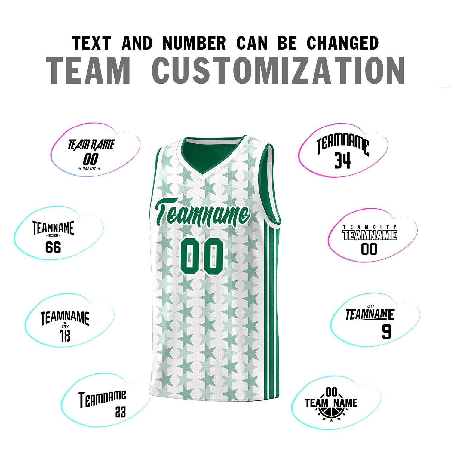 Custom White Kelly Green Star Graffiti Pattern Sets Sports Uniform Basketball Jersey