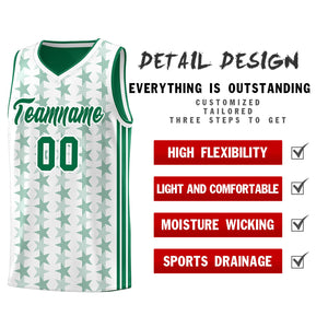 Custom White Kelly Green Star Graffiti Pattern Sets Sports Uniform Basketball Jersey