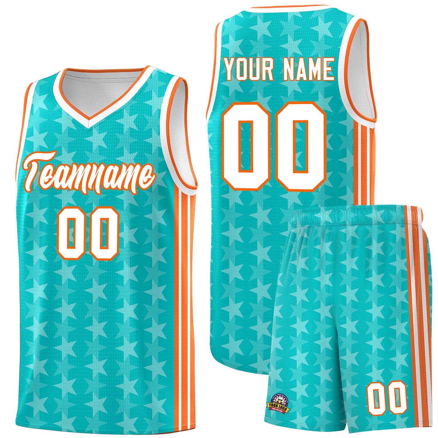 Custom Aqua White Star Graffiti Pattern Sets Sports Uniform Basketball Jersey