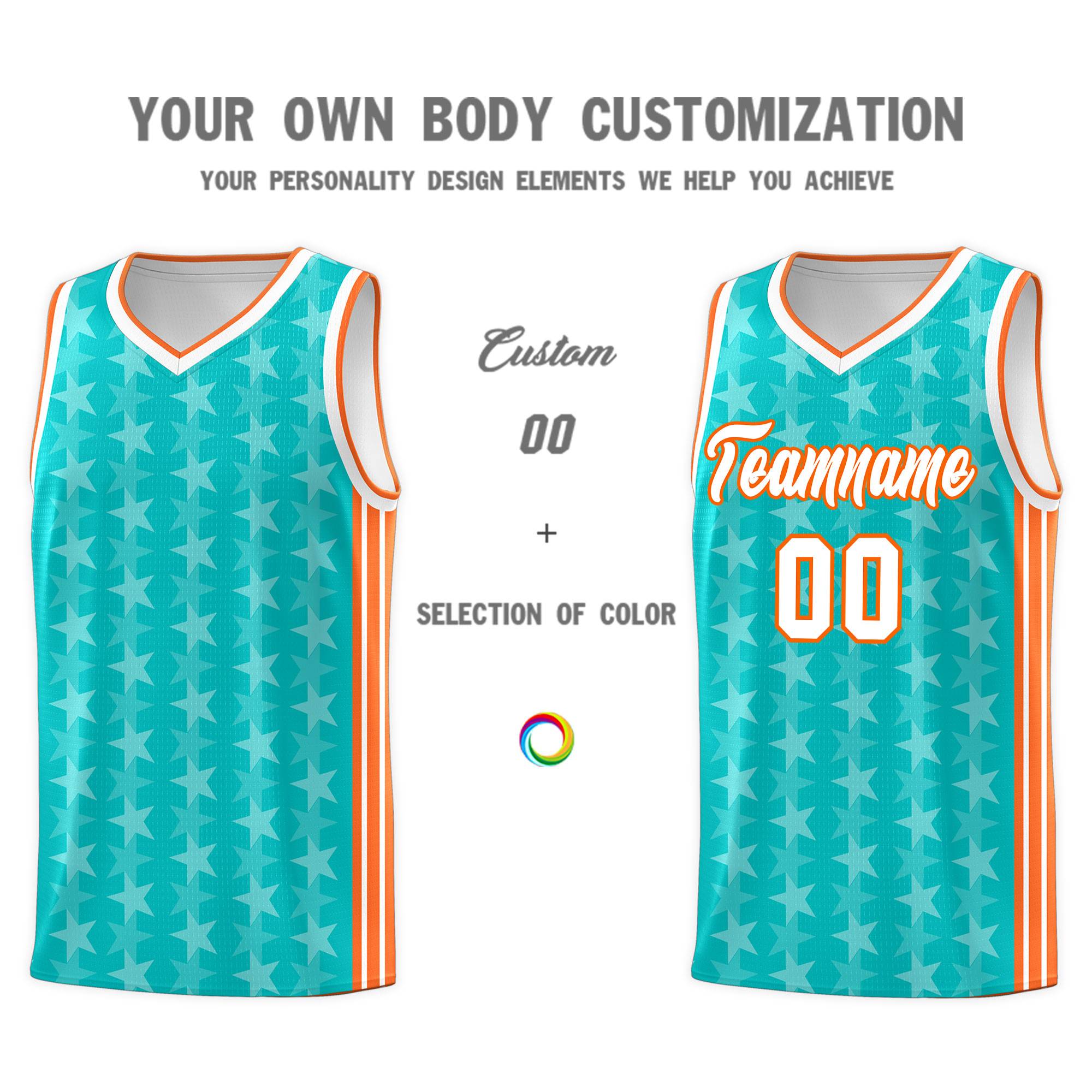 Custom Aqua White Star Graffiti Pattern Sets Sports Uniform Basketball Jersey