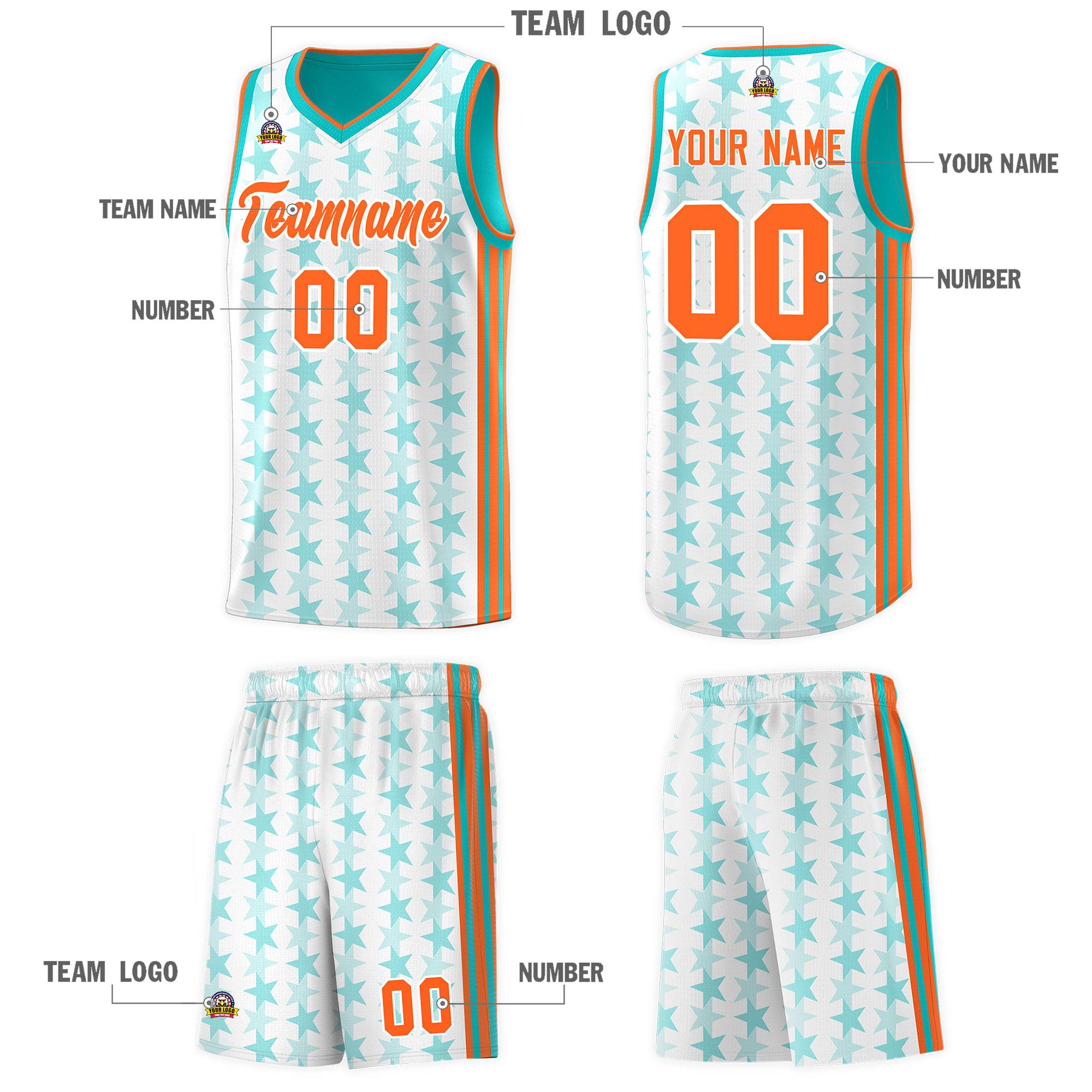 Custom White Aqua Star Graffiti Pattern Sets Sports Uniform Basketball Jersey