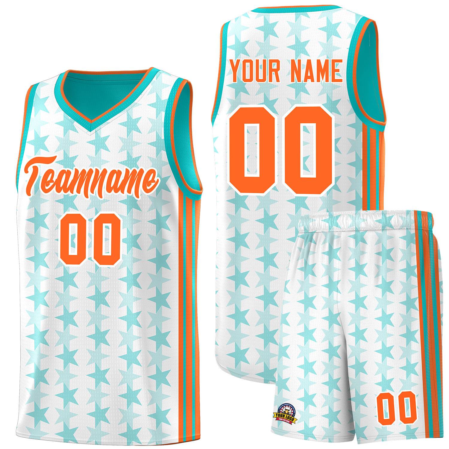 Custom White Aqua Star Graffiti Pattern Sets Sports Uniform Basketball Jersey