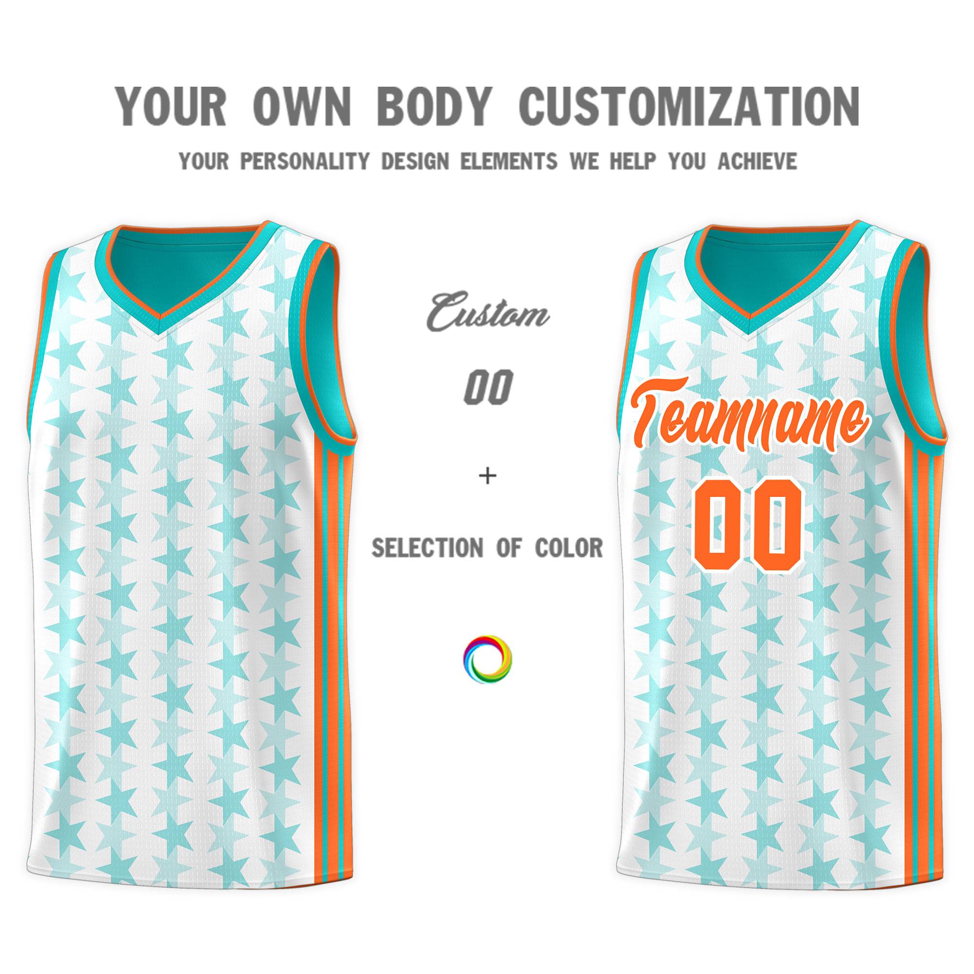 Custom White Aqua Star Graffiti Pattern Sets Sports Uniform Basketball Jersey