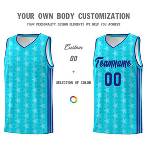 Custom Sky Blue White Star Graffiti Pattern Sets Sports Uniform Basketball Jersey