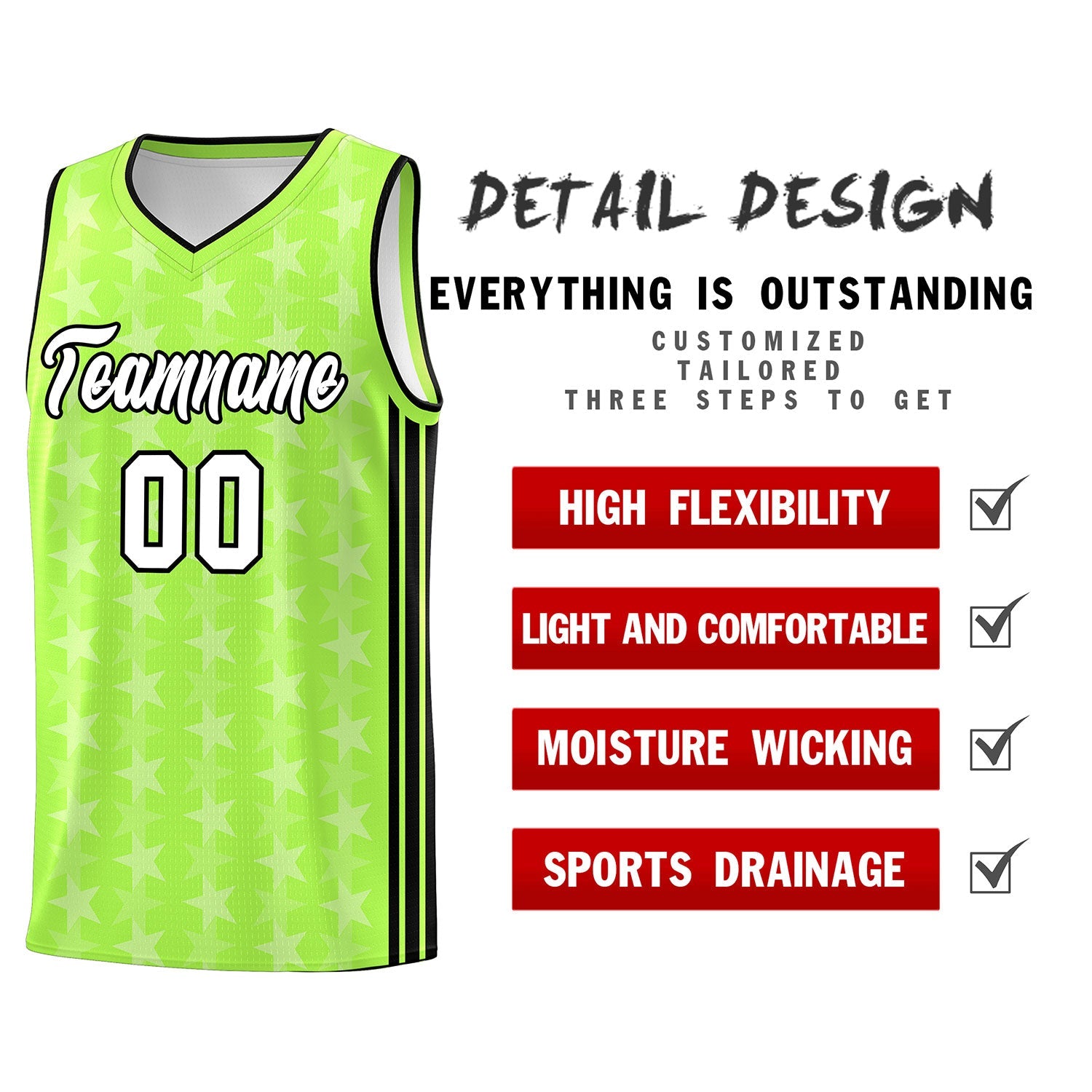 Custom Neon Green White Star Graffiti Pattern Sets Sports Uniform Basketball Jersey