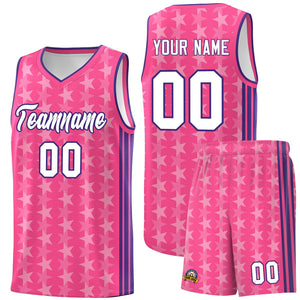 Custom Pink White Star Graffiti Pattern Sets Sports Uniform Basketball Jersey