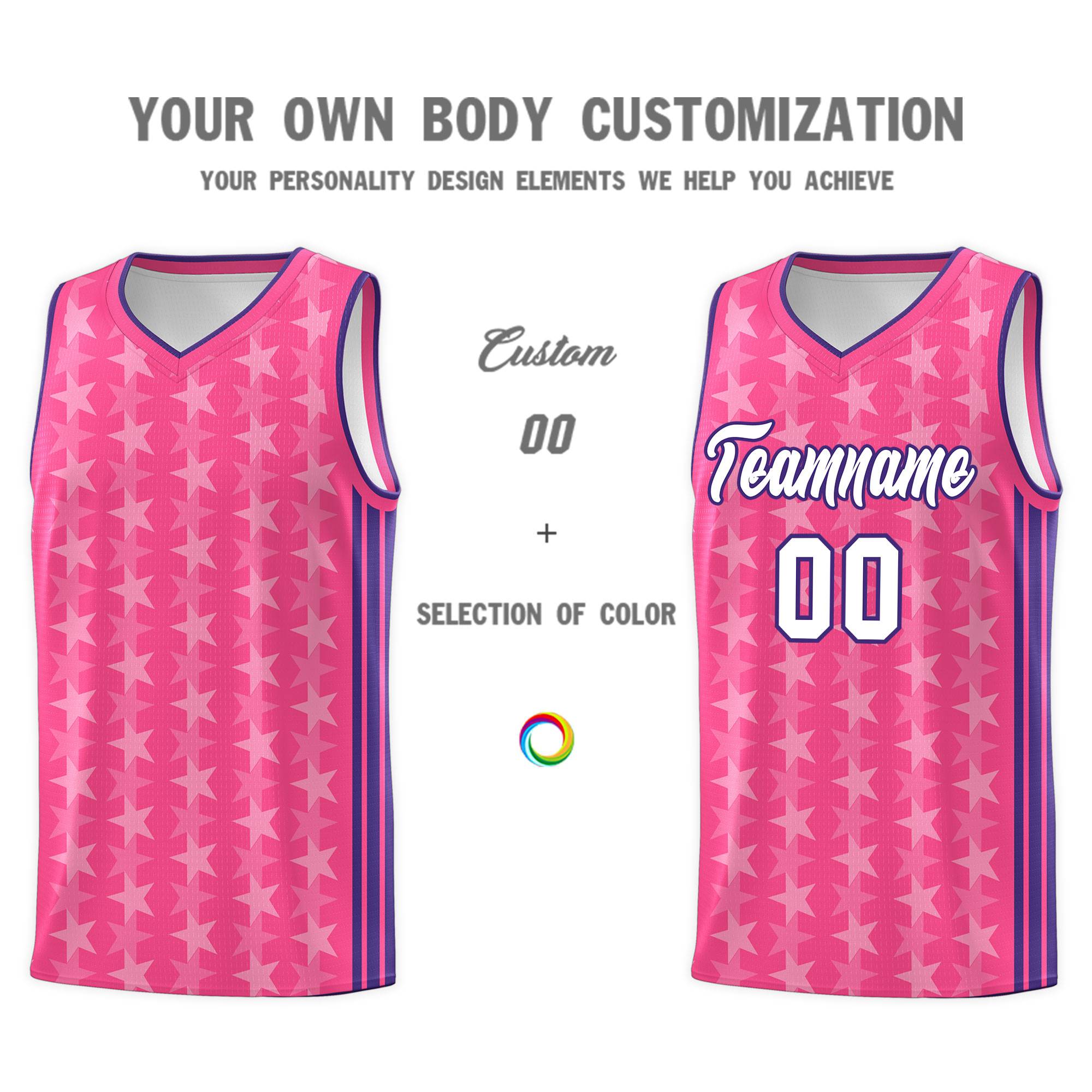 Custom Pink White Star Graffiti Pattern Sets Sports Uniform Basketball Jersey