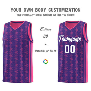 Custom Purple Pink Star Graffiti Pattern Sets Sports Uniform Basketball Jersey