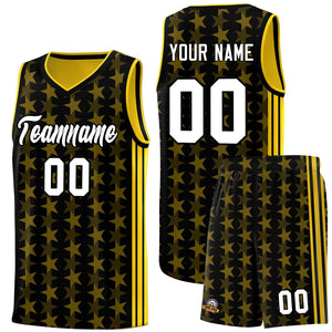 Custom Black Gold Star Graffiti Pattern Sets Sports Uniform Basketball Jersey