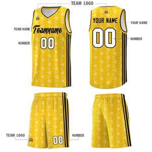 Custom Gold White Star Graffiti Pattern Sets Sports Uniform Basketball Jersey