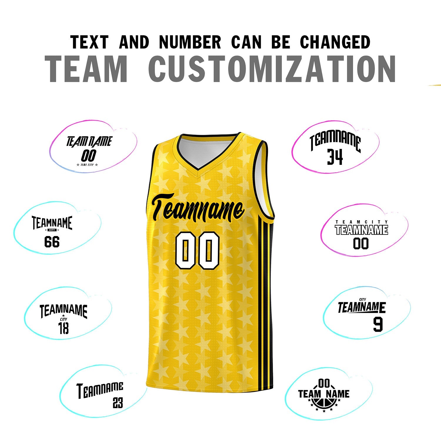 Custom Gold White Star Graffiti Pattern Sets Sports Uniform Basketball Jersey