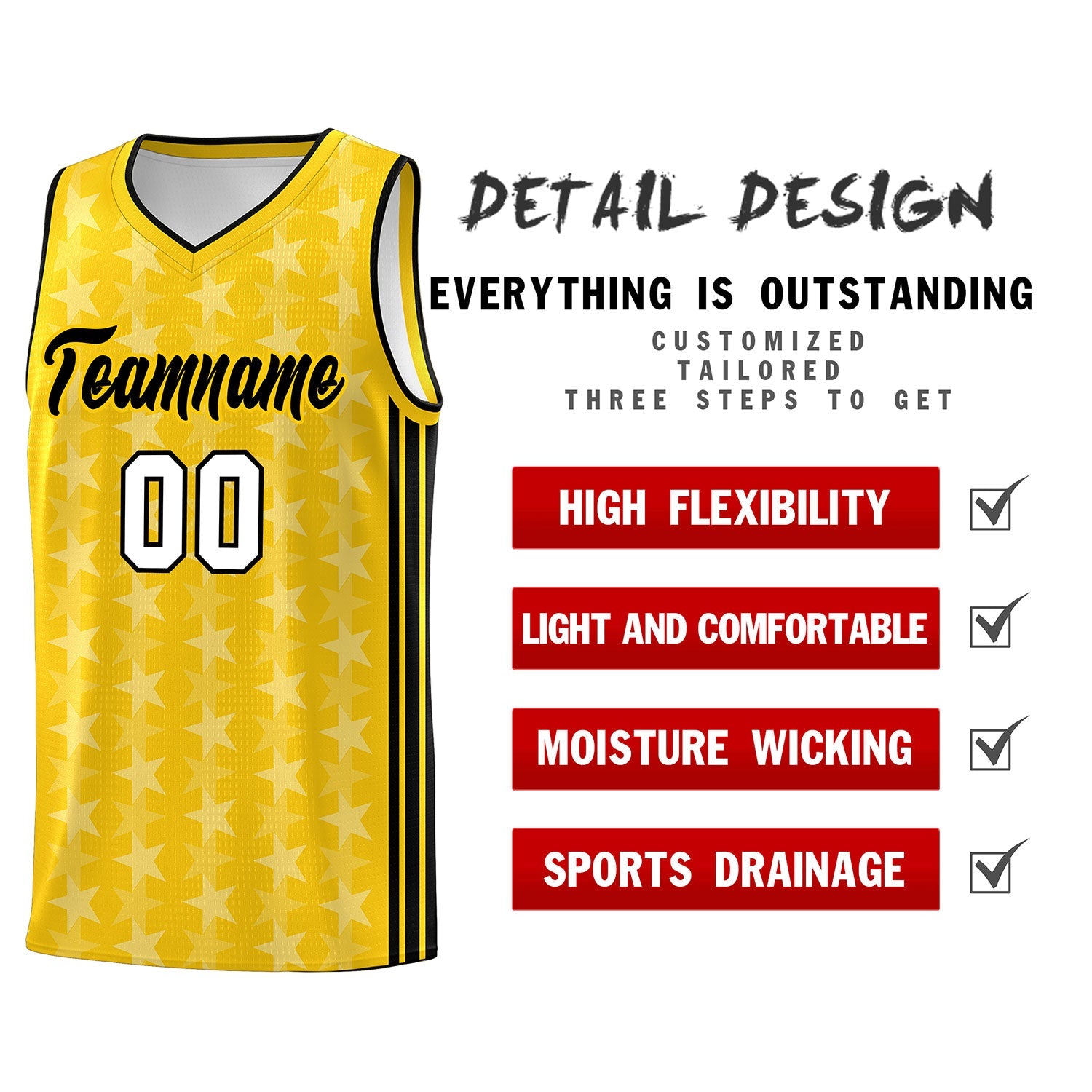 Custom Gold White Star Graffiti Pattern Sets Sports Uniform Basketball Jersey