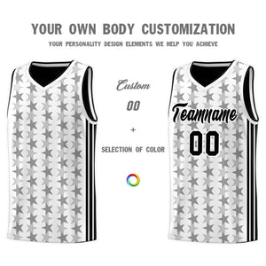 Custom White Black Star Graffiti Pattern Sets Sports Uniform Basketball Jersey