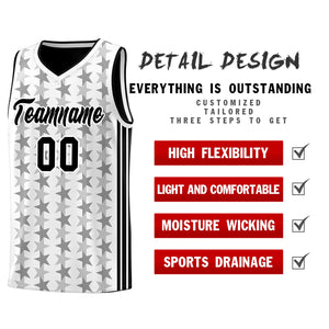 Custom White Black Star Graffiti Pattern Sets Sports Uniform Basketball Jersey