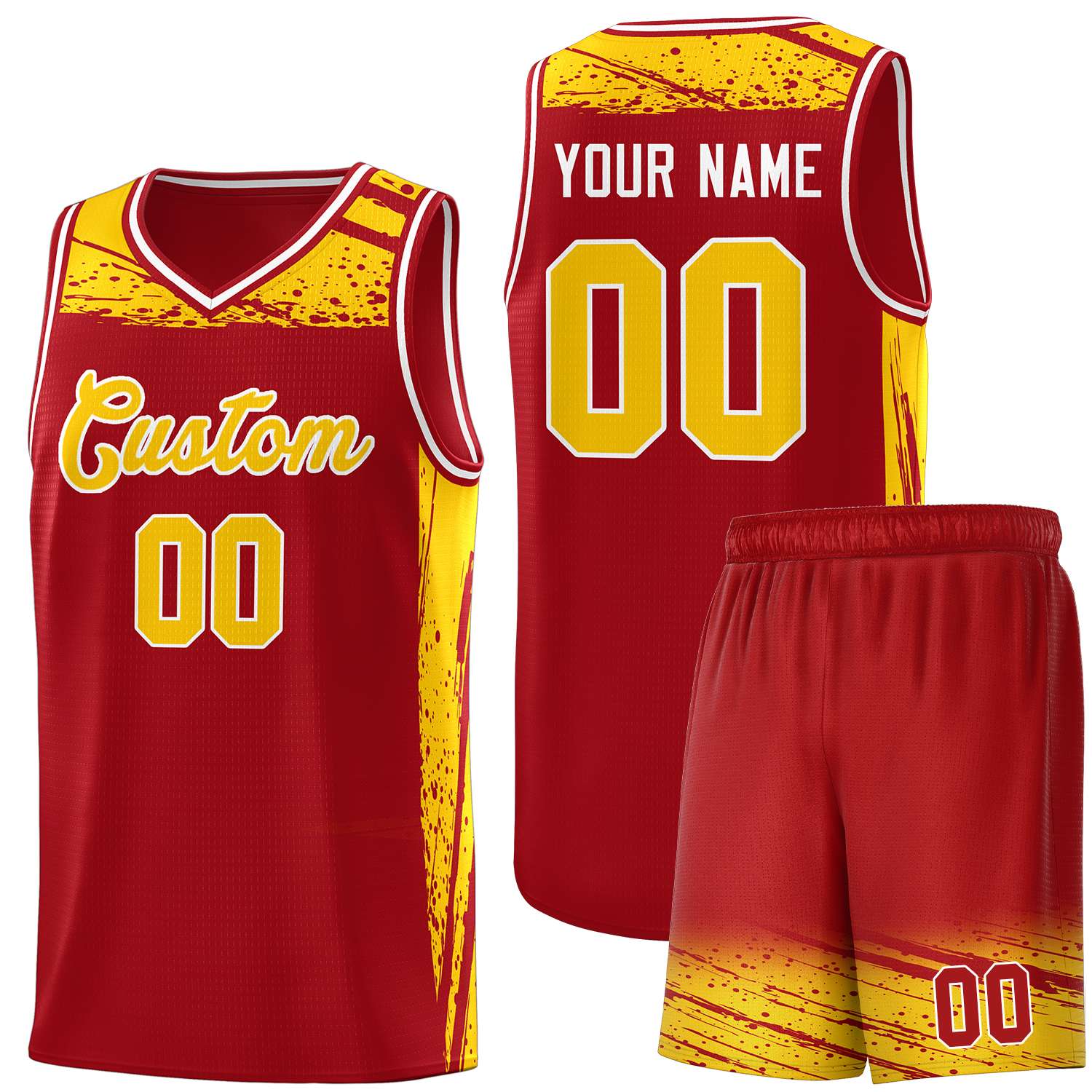 Custom Red Yellow Graffiti Pattern Sports Uniform Basketball Jersey