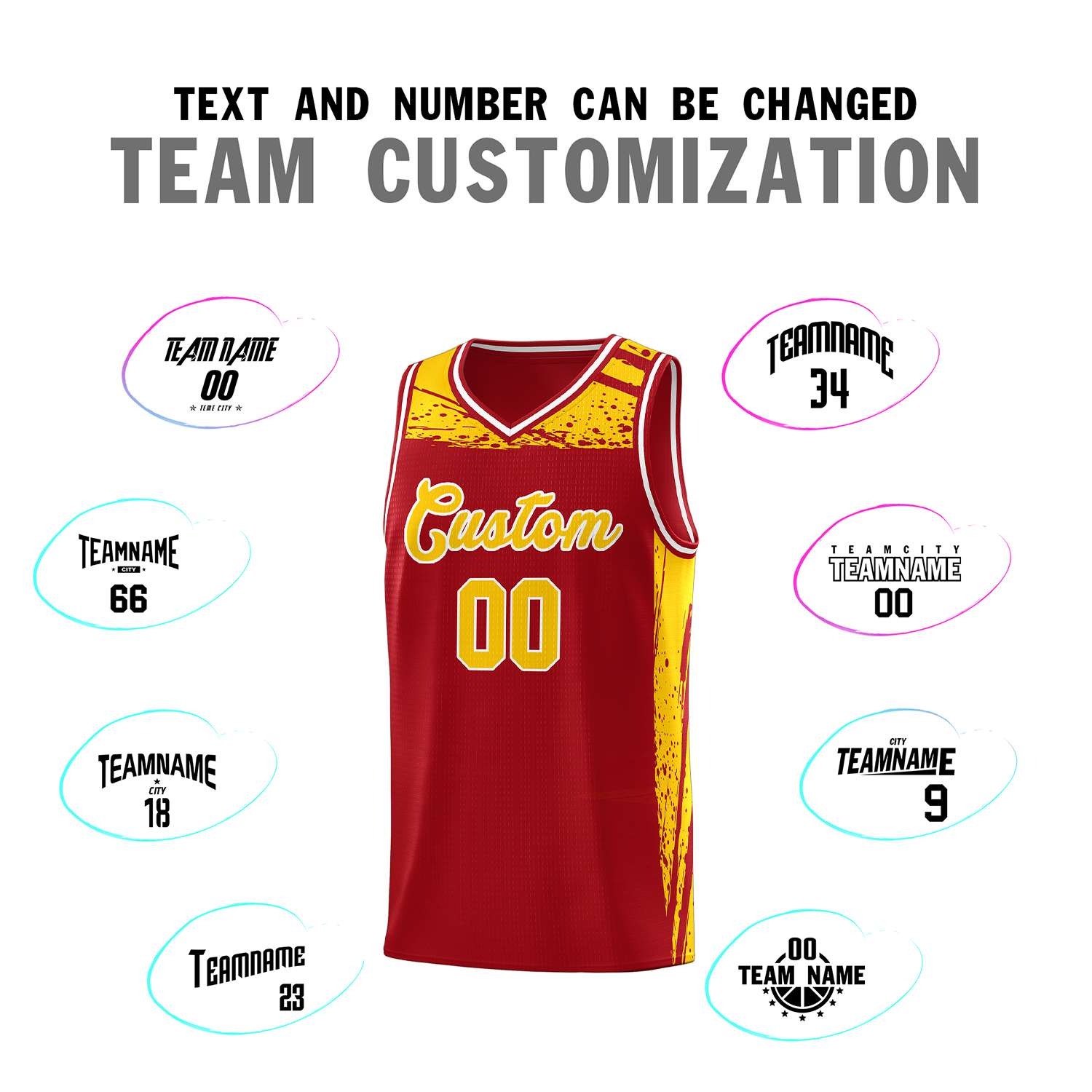 Custom Red Yellow Graffiti Pattern Sports Uniform Basketball Jersey