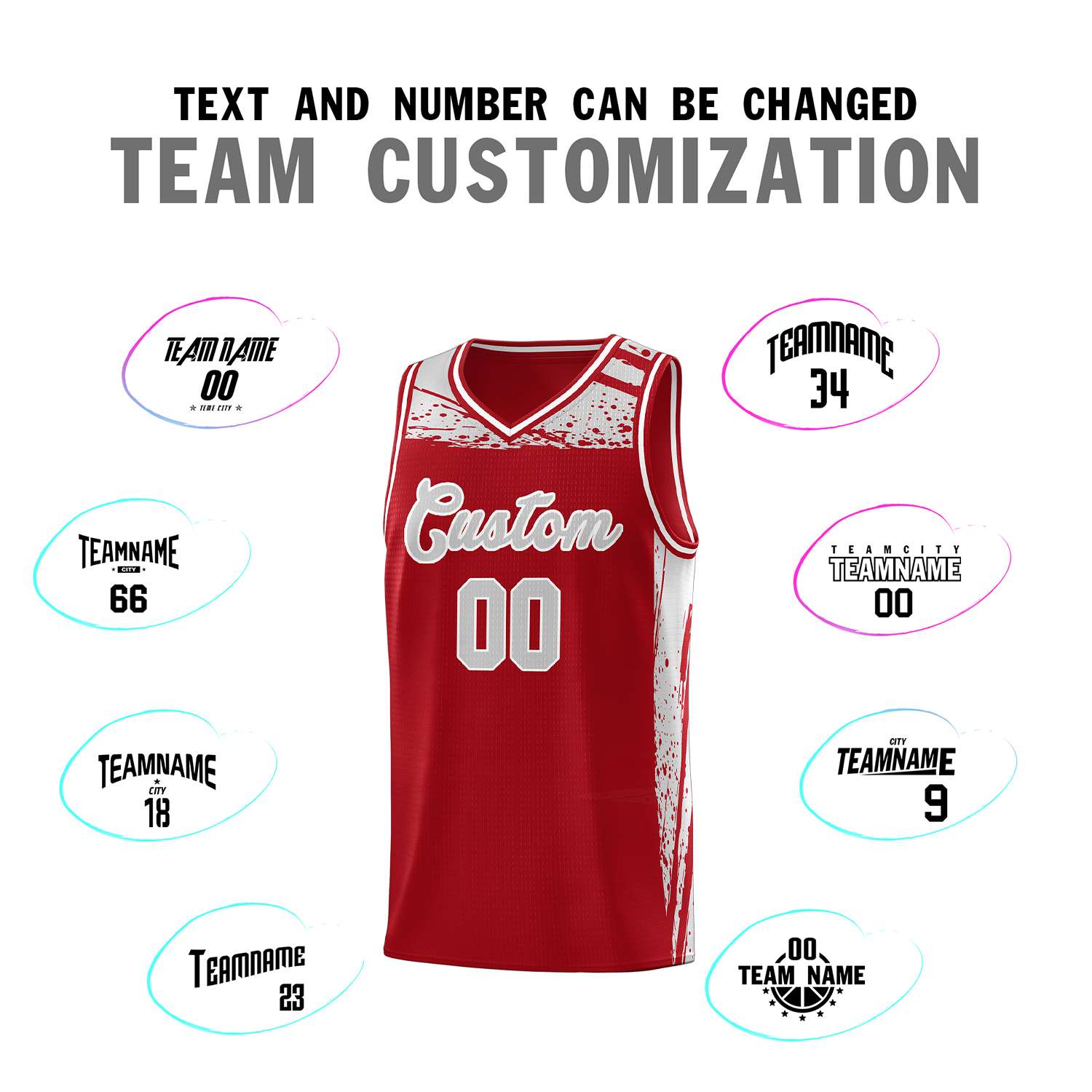 Custom Red Gray Graffiti Pattern Sports Uniform Basketball Jersey