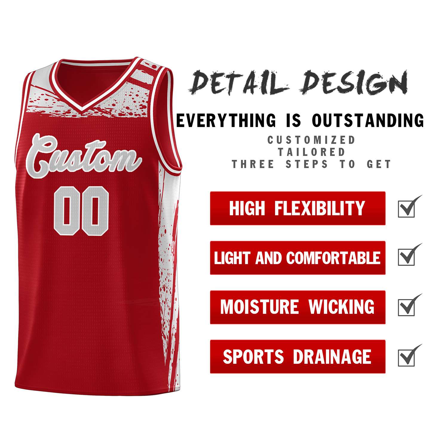 Custom Red Gray Graffiti Pattern Sports Uniform Basketball Jersey