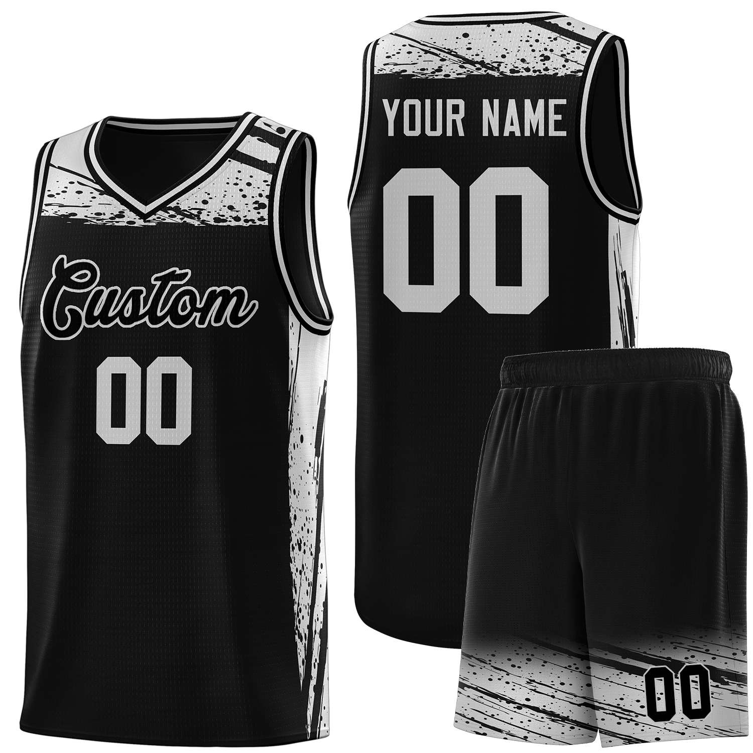 Custom Black Gray Graffiti Pattern Sports Uniform Basketball Jersey