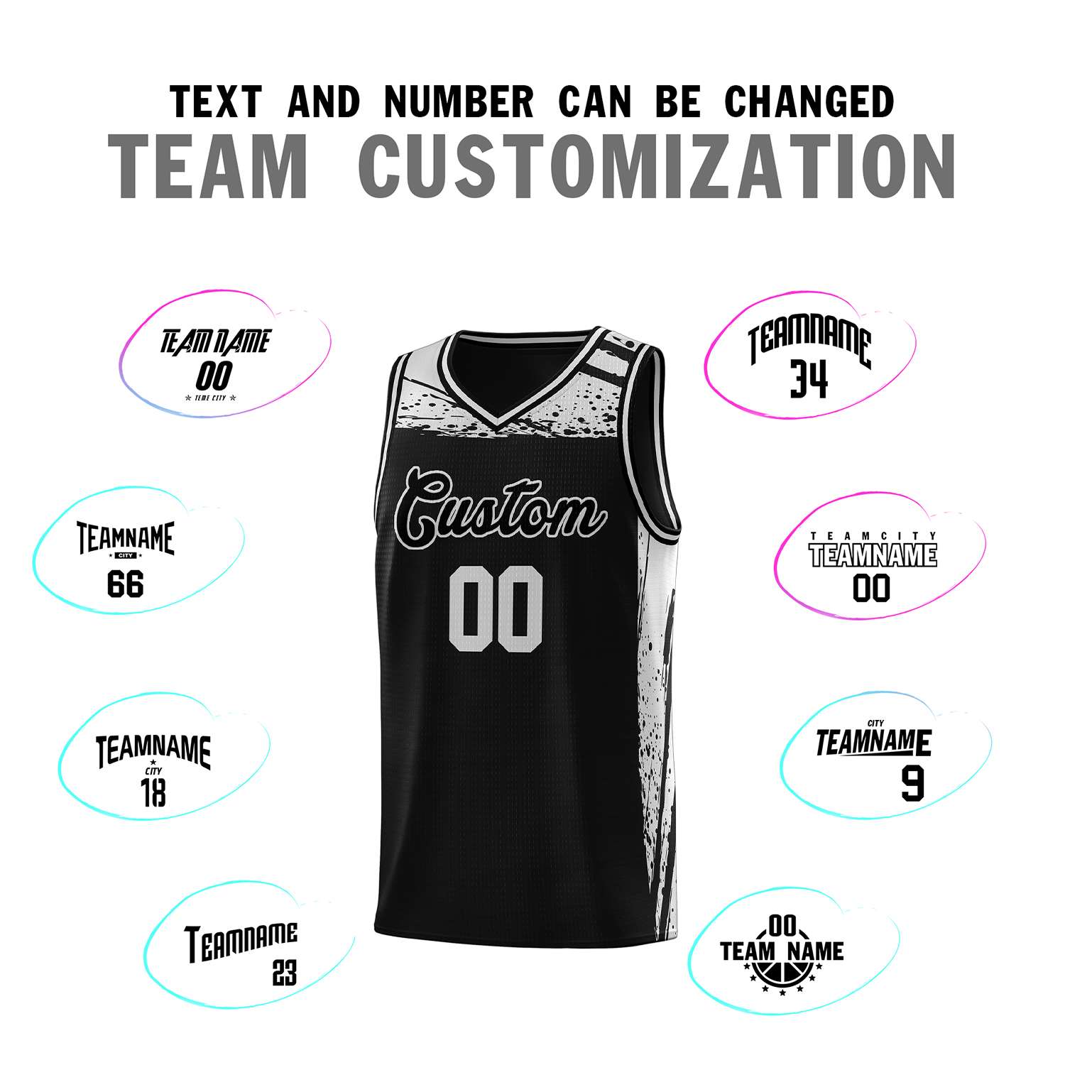 Custom Black Gray Graffiti Pattern Sports Uniform Basketball Jersey