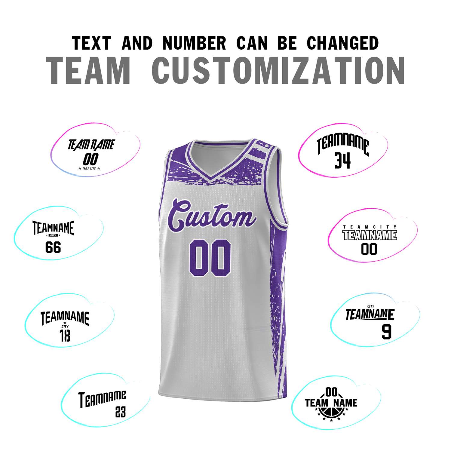 Custom Gray Purple Graffiti Pattern Sports Uniform Basketball Jersey