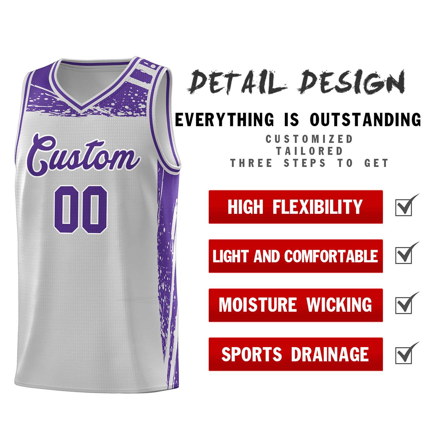 Custom Gray Purple Graffiti Pattern Sports Uniform Basketball Jersey