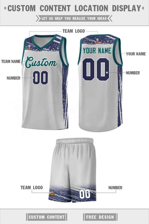 Custom Gray Navy Graffiti Pattern Sports Uniform Basketball Jersey