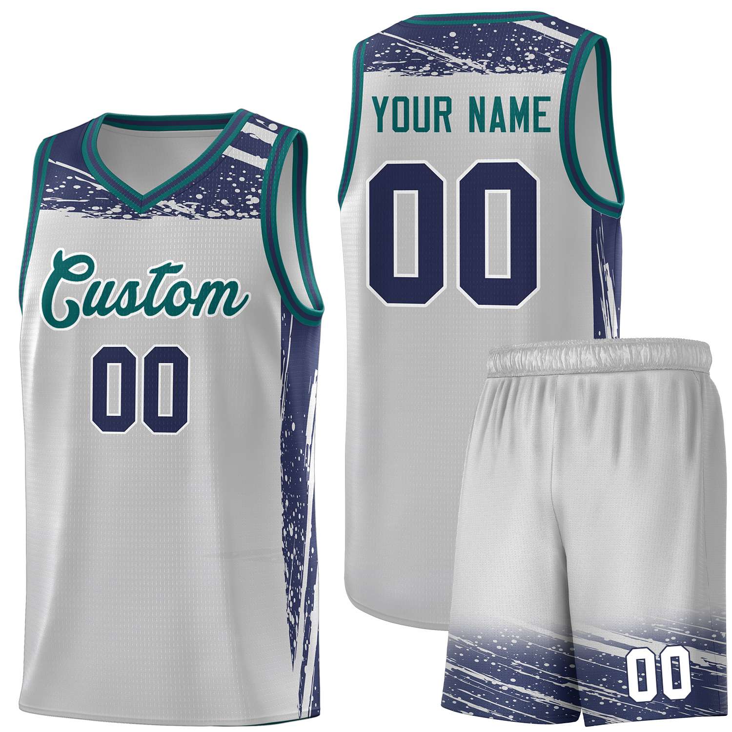 Custom Gray Navy Graffiti Pattern Sports Uniform Basketball Jersey