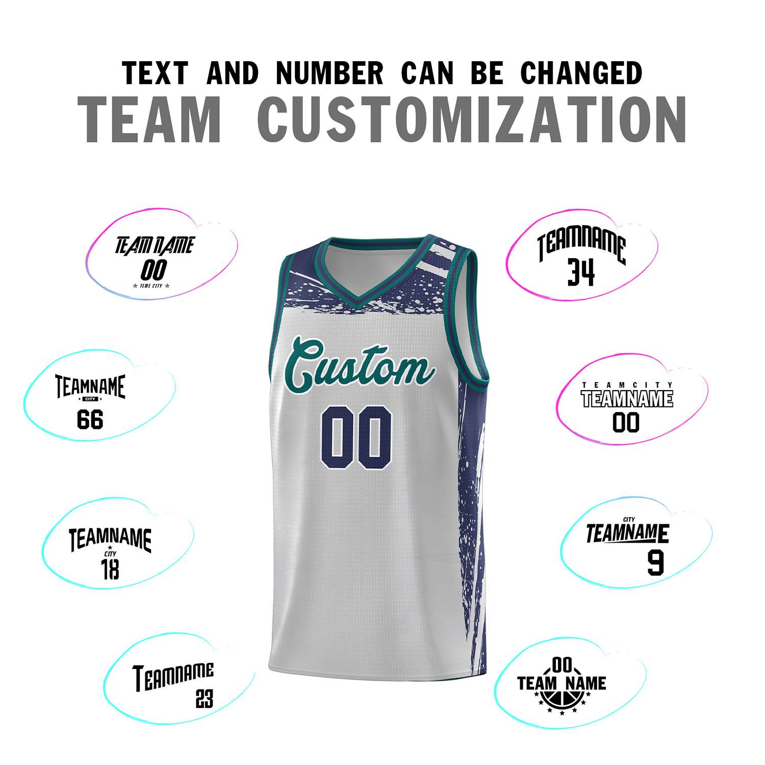 Custom Gray Navy Graffiti Pattern Sports Uniform Basketball Jersey