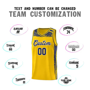 Custom Yellow Navy Graffiti Pattern Sports Uniform Basketball Jersey