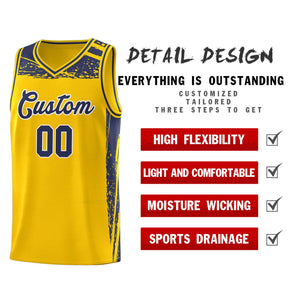 Custom Yellow Navy Graffiti Pattern Sports Uniform Basketball Jersey