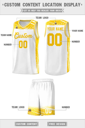 Custom White Yellow Graffiti Pattern Sports Uniform Basketball Jersey