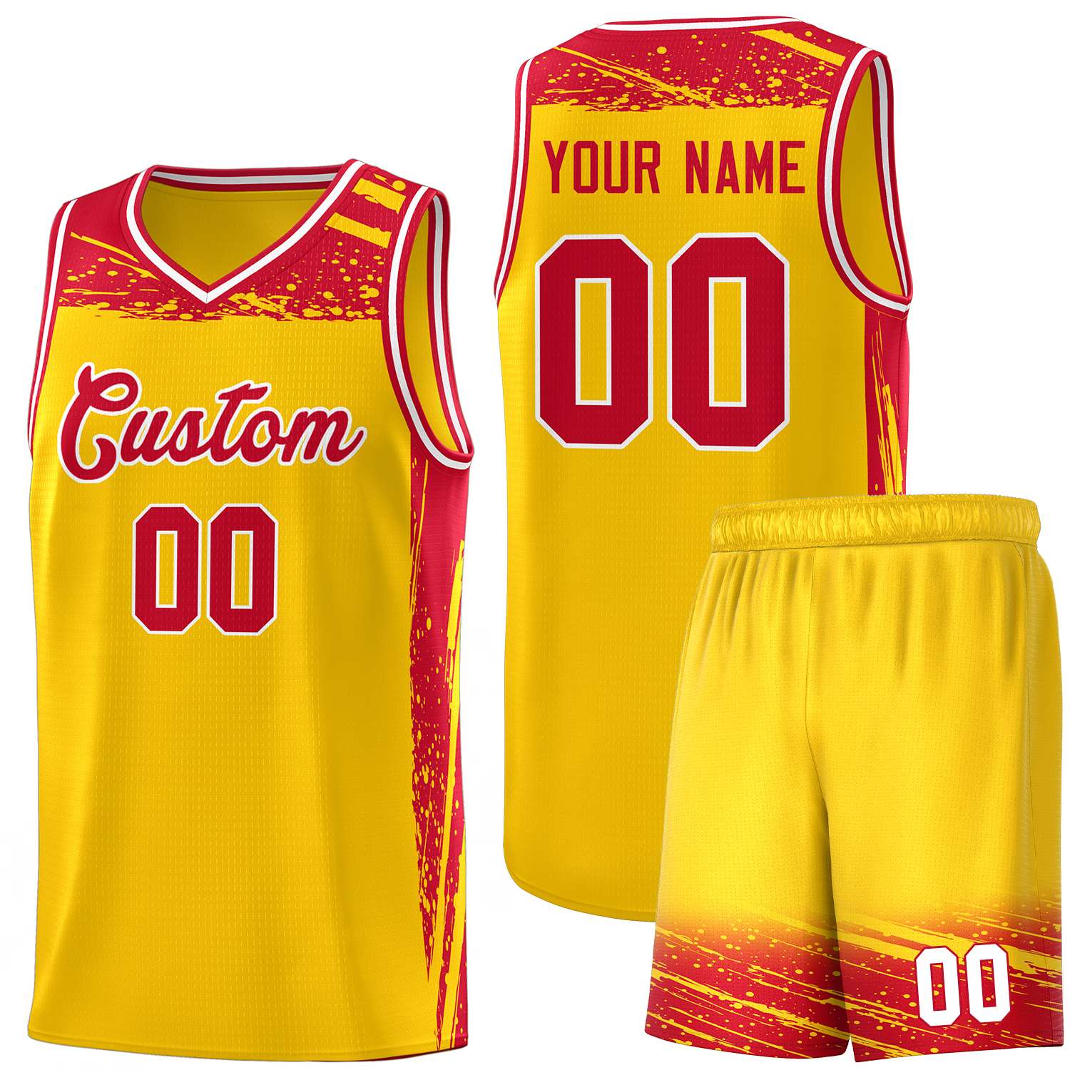 Custom Yellow Red Graffiti Pattern Sports Uniform Basketball Jersey