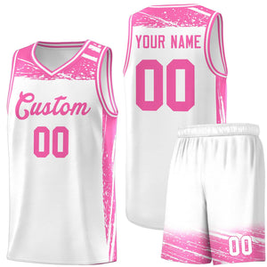 Custom White Pink Graffiti Pattern Sports Uniform Basketball Jersey