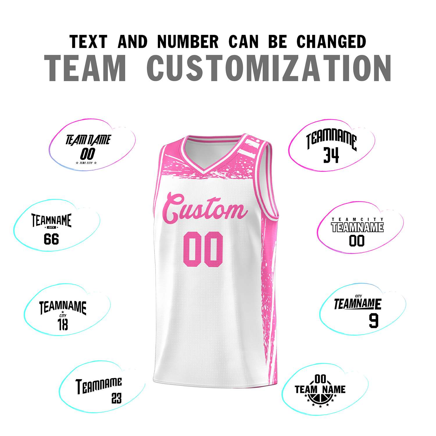 Custom White Pink Graffiti Pattern Sports Uniform Basketball Jersey