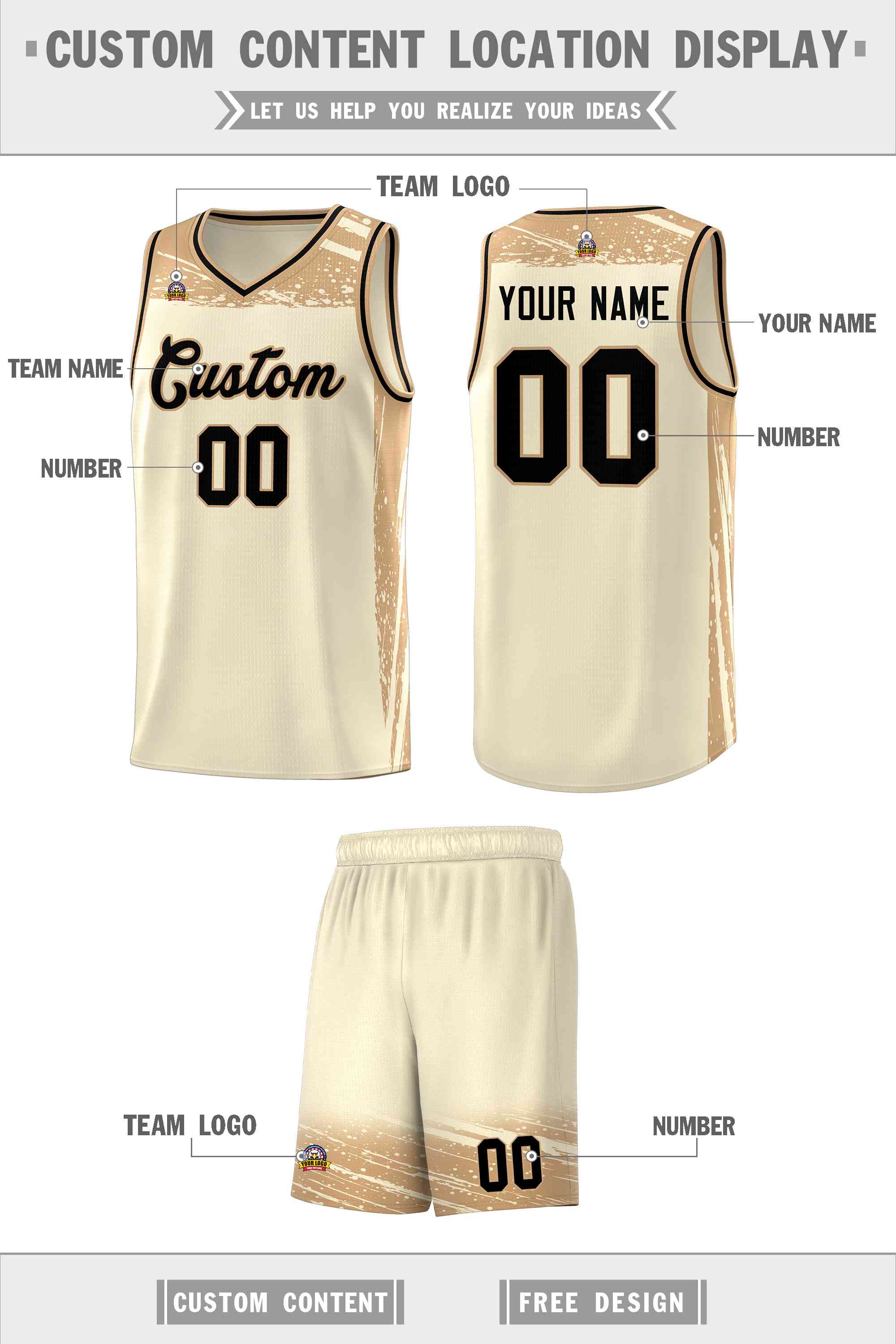 Custom Cream Old Gold Graffiti Pattern Sports Uniform Basketball Jersey