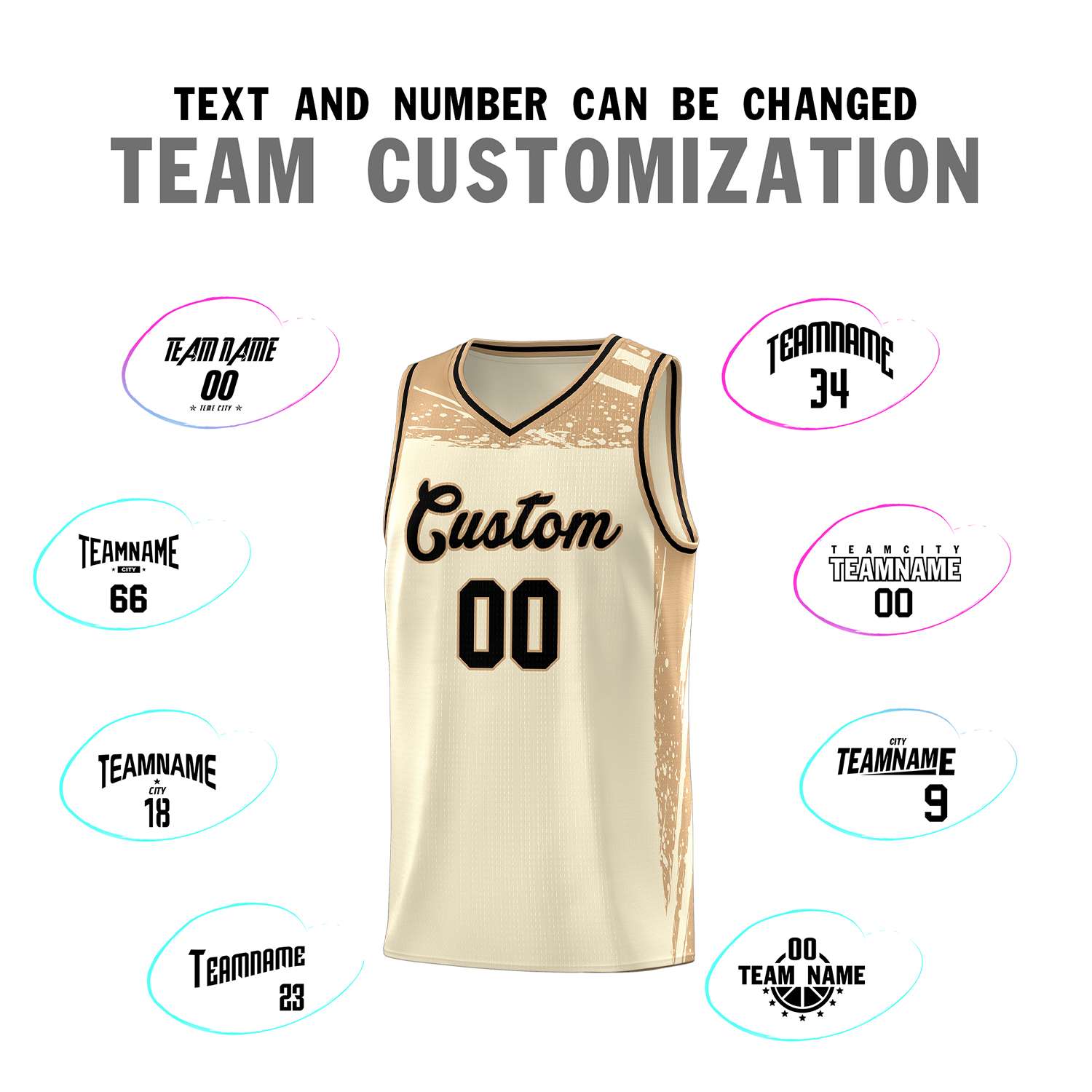 Custom Cream Old Gold Graffiti Pattern Sports Uniform Basketball Jersey