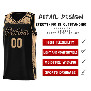 Custom Black Old Gold Graffiti Pattern Sports Uniform Basketball Jersey