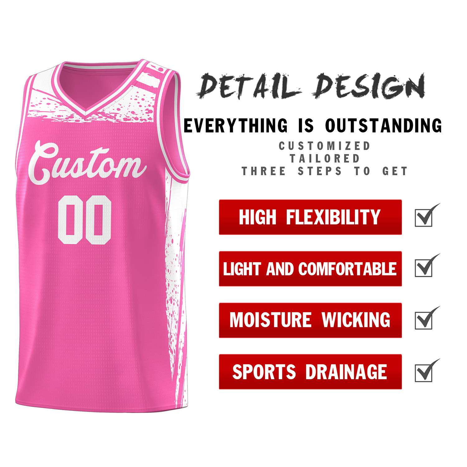 Custom Pink White Graffiti Pattern Sports Uniform Basketball Jersey