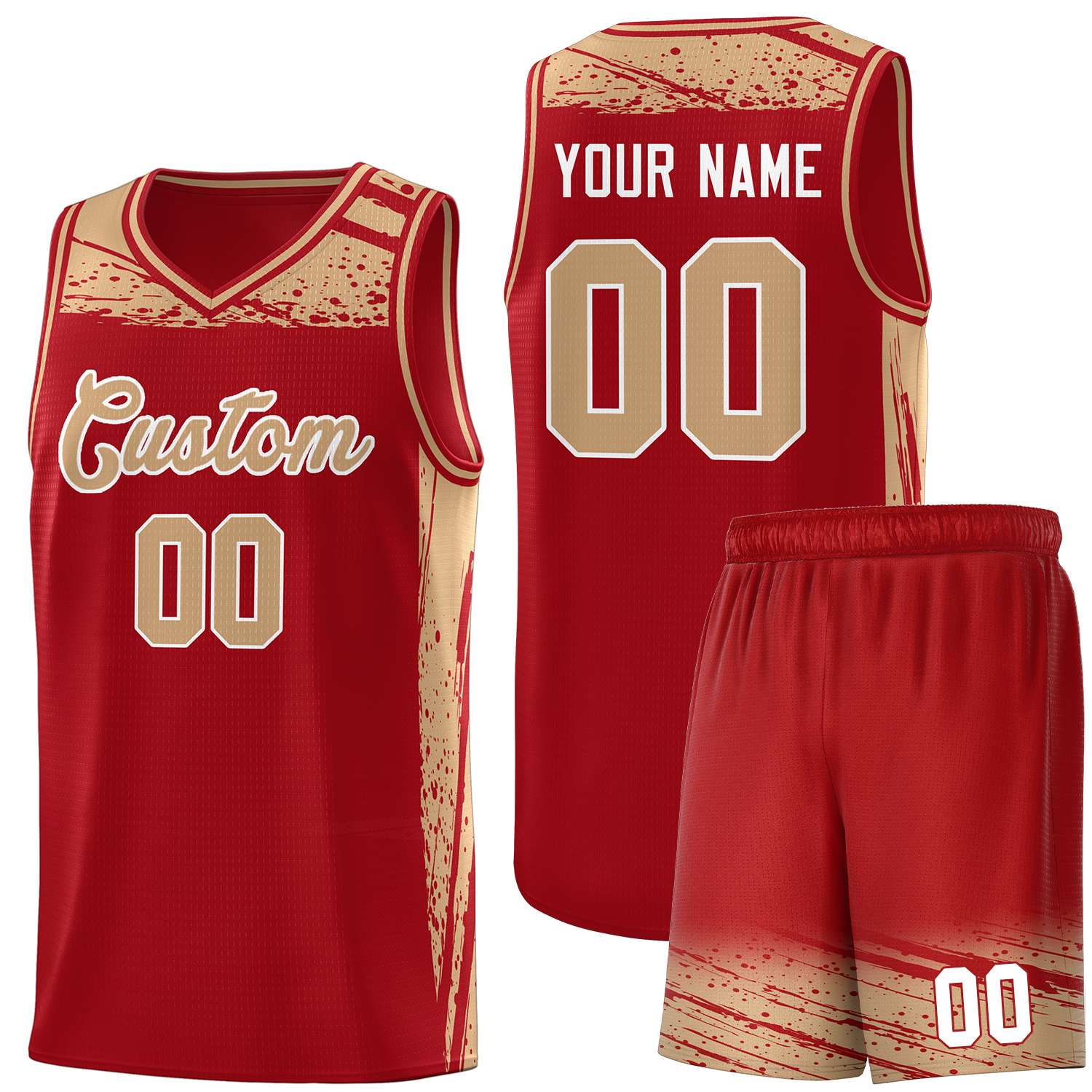 Custom Red Old Gold Graffiti Pattern Sports Uniform Basketball Jersey