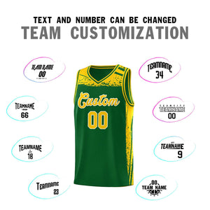 Custom Kelly Green Yellow Graffiti Pattern Sports Uniform Basketball Jersey