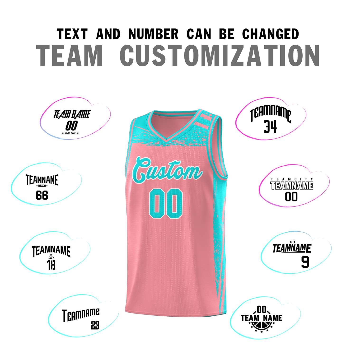 Custom Light Pink Aqua Graffiti Pattern Sports Uniform Basketball Jersey